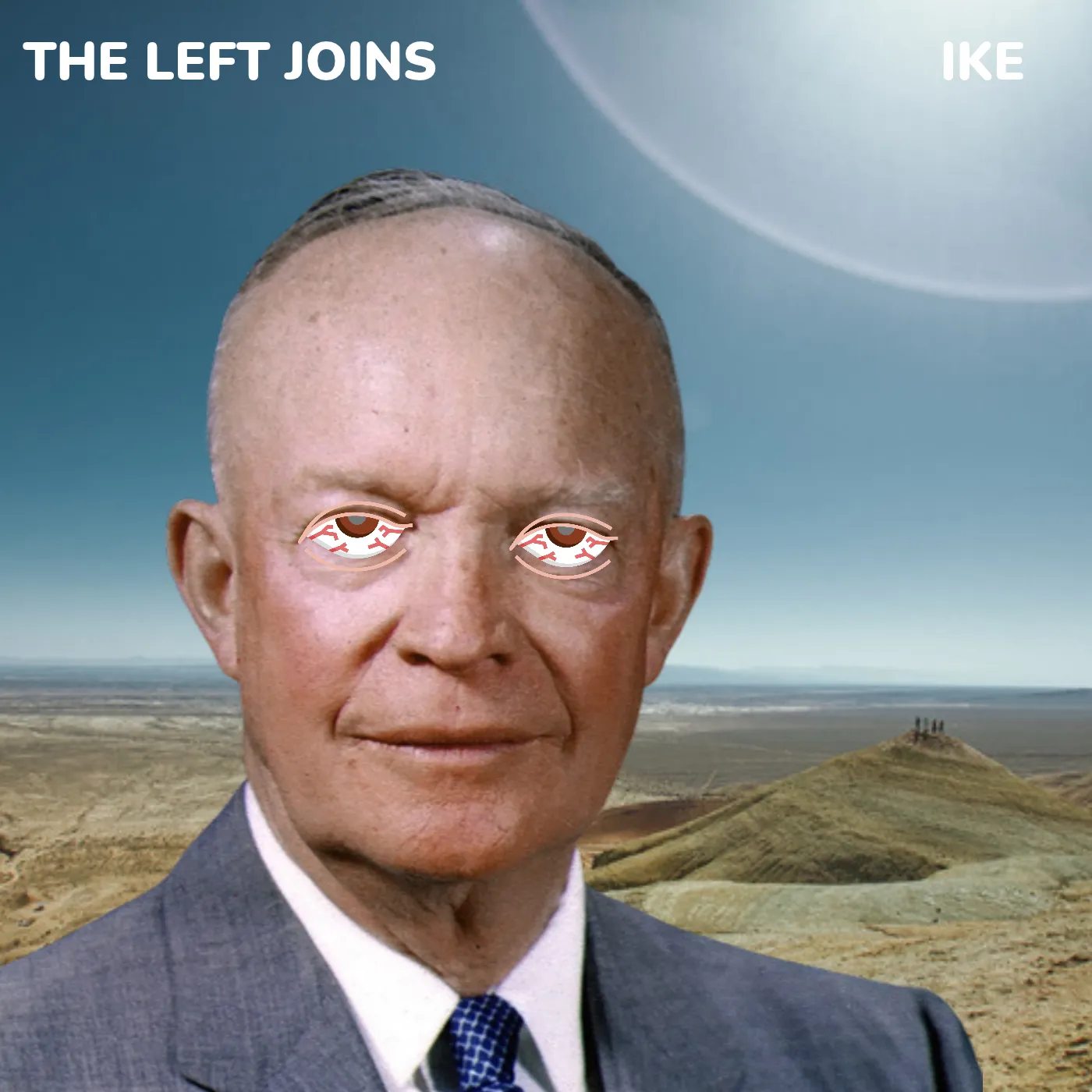 Single art for Ike: a tinted portrait of Dwight Eisenhower against a desert sky